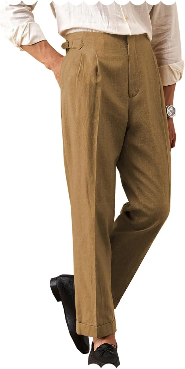 Men's Casual Linen Pants Beach Summer Pant Lightweight Linen Trousers Suit Pants