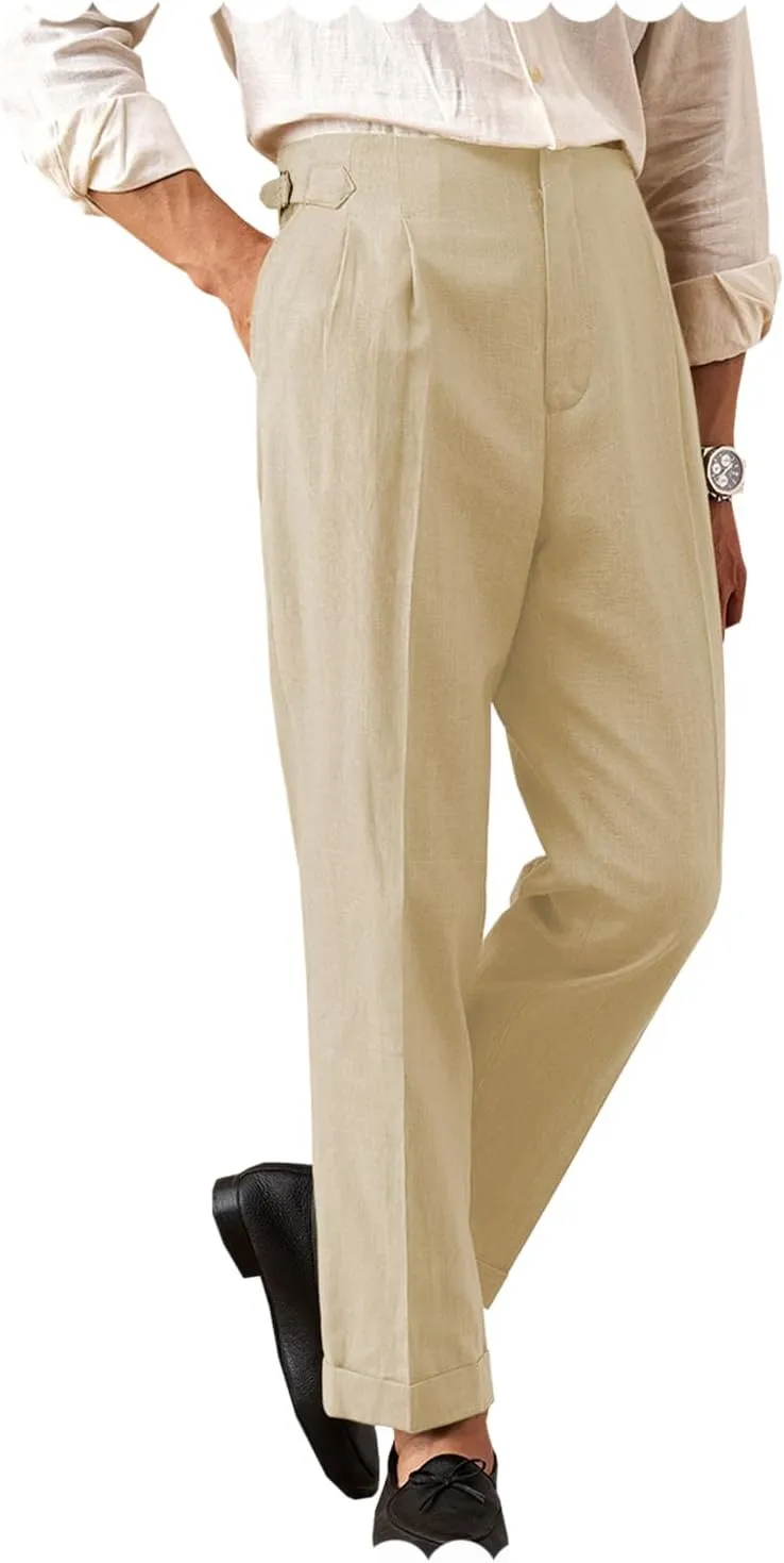 Men's Casual Linen Pants Beach Summer Pant Lightweight Linen Trousers Suit Pants