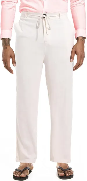 Mens Drawstring Linen Pants Casual Elastic Waist Straight Loose Trousers