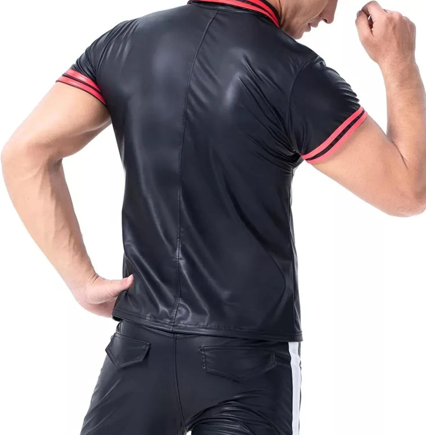 Mens Fashion Casual Solid Color Leather Sexy Coat Sexy Leather Coat Clothes Sexy Coat Cover Male