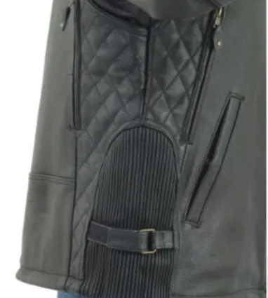 Mens Leather Cruising Jacket Front and Back Airvents Reflector Stripes
