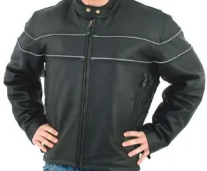 Mens Leather Cruising Jacket Front and Back Airvents Reflector Stripes