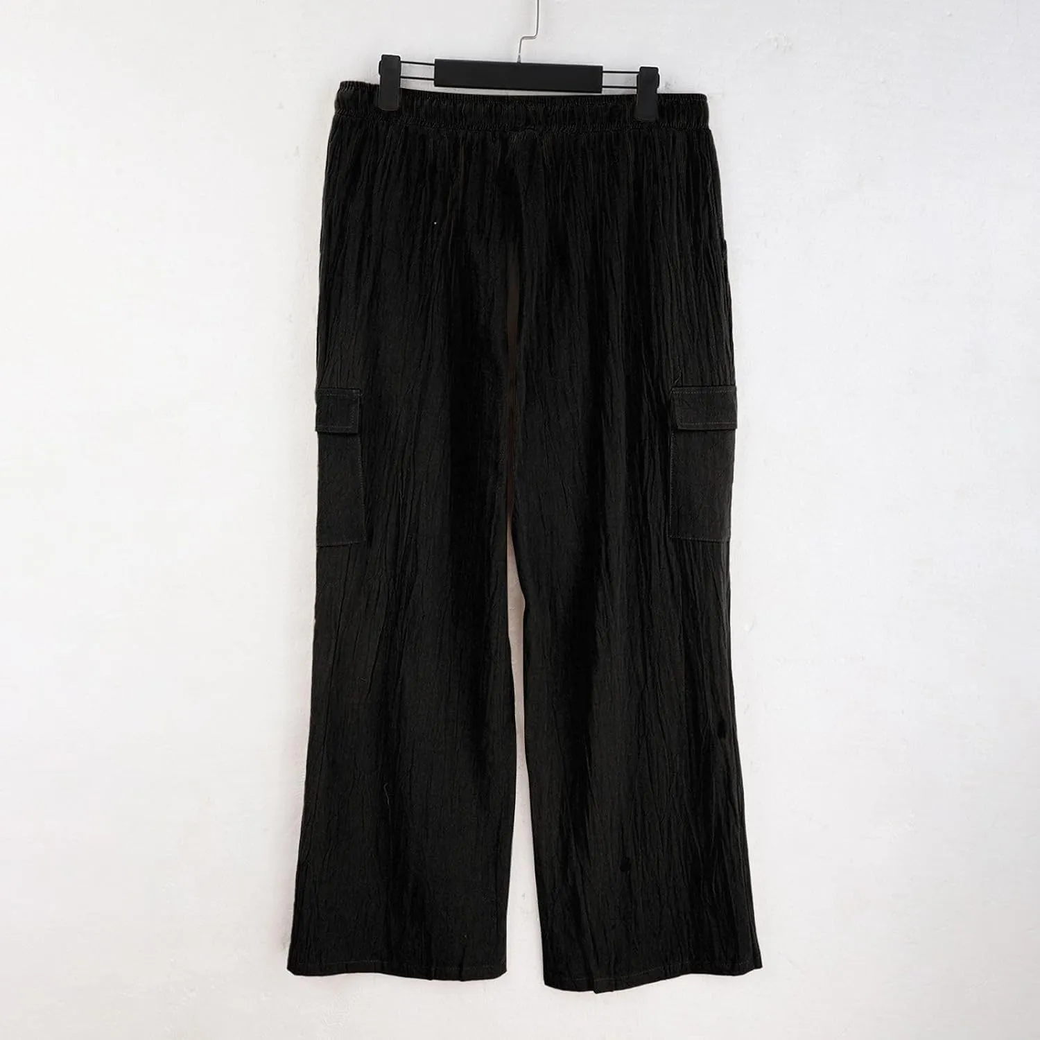 Men's Linen Cargo Pants Solid Casual Lightweight Pant with Multi Pockets Plus Size Drawstring Holiday Streetwear Big and Tall