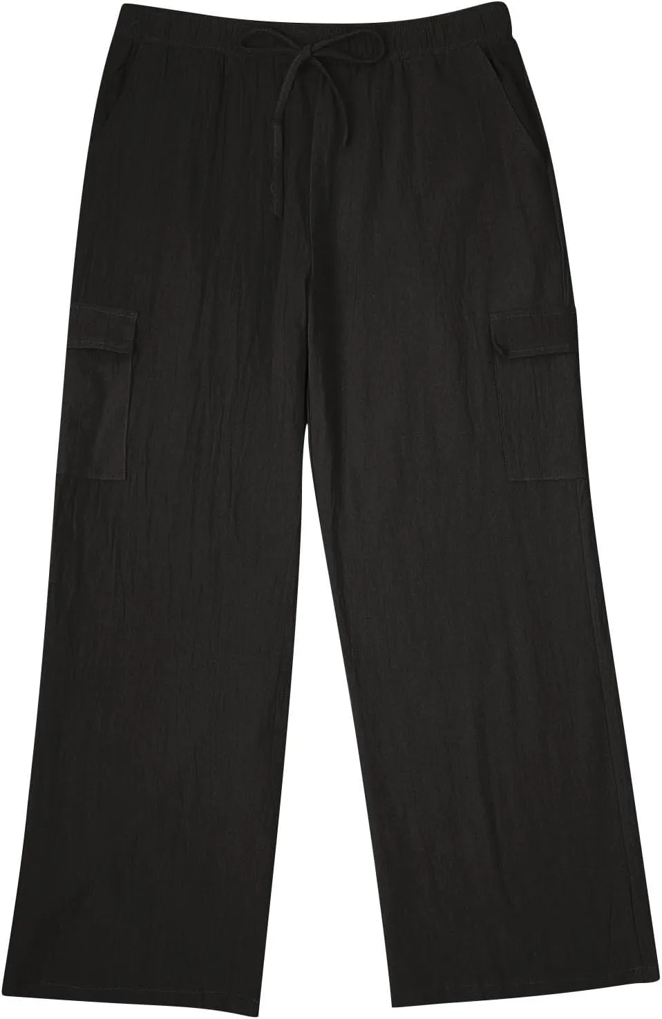 Men's Linen Cargo Pants Solid Casual Lightweight Pant with Multi Pockets Plus Size Drawstring Holiday Streetwear Big and Tall