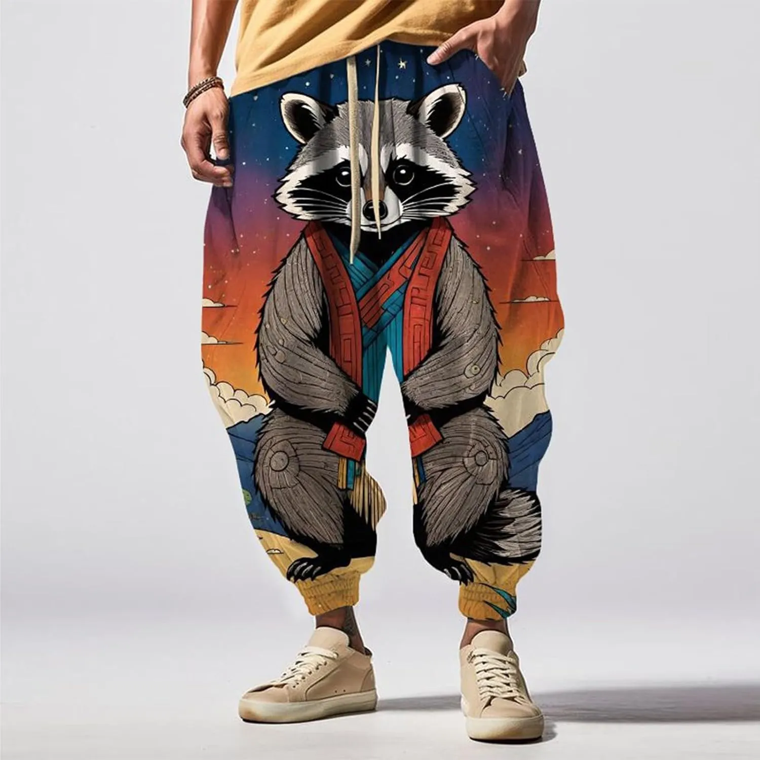 Mens Linen Harem Drawstring Pants Feel Casual Sweatpants Cotton Joggers Men Hakama Pants Men Cloud Strife
