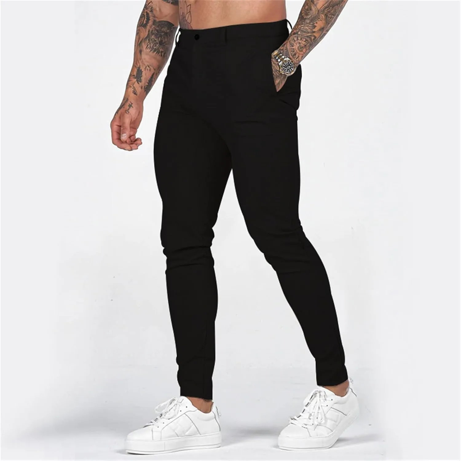 Mens Slim Fit Casual Pants Stretch Cotton Chinos Pants Tapered Lightweight Breathable Casual Golf Business Skinny Dress Pants