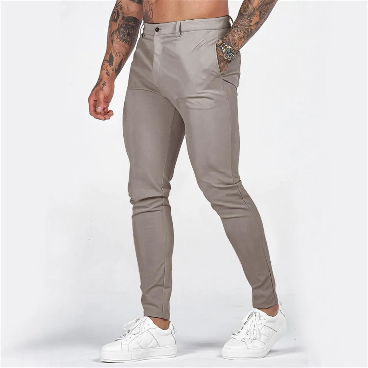 Mens Slim Fit Casual Pants Stretch Cotton Chinos Pants Tapered Lightweight Breathable Casual Golf Business Skinny Dress Pants