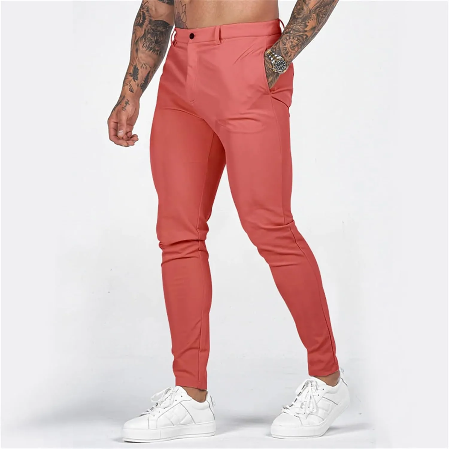 Mens Slim Fit Casual Pants Stretch Cotton Chinos Pants Tapered Lightweight Breathable Casual Golf Business Skinny Dress Pants