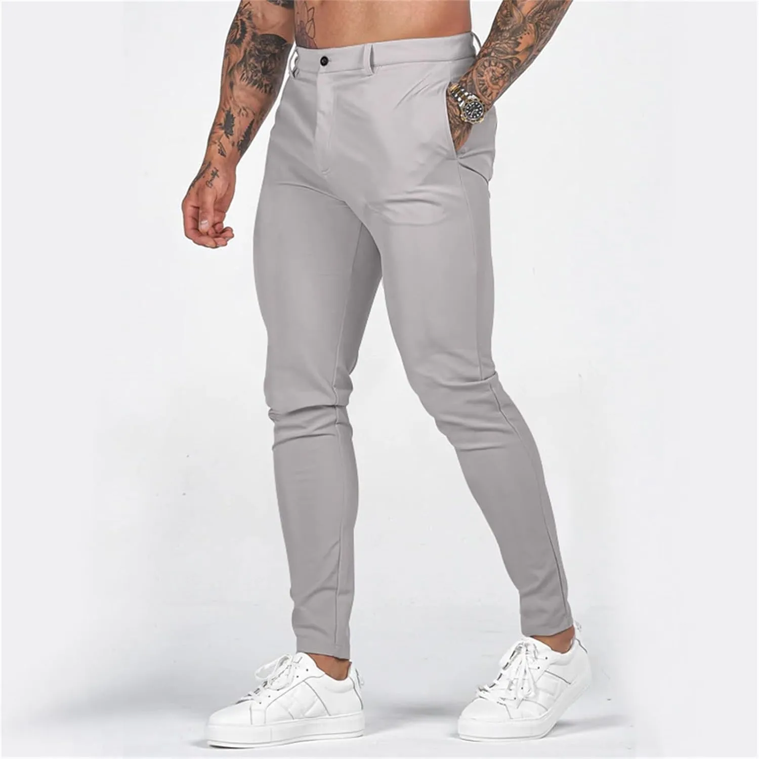 Mens Slim Fit Casual Pants Stretch Cotton Chinos Pants Tapered Lightweight Breathable Casual Golf Business Skinny Dress Pants