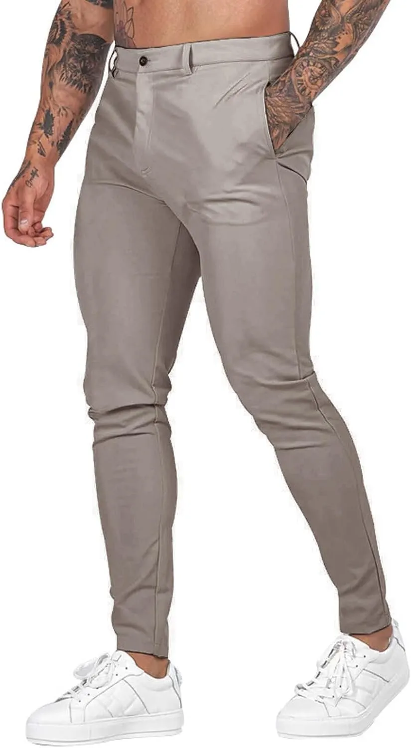 Mens Slim Fit Casual Pants Stretch Cotton Chinos Pants Tapered Lightweight Breathable Casual Golf Business Skinny Dress Pants