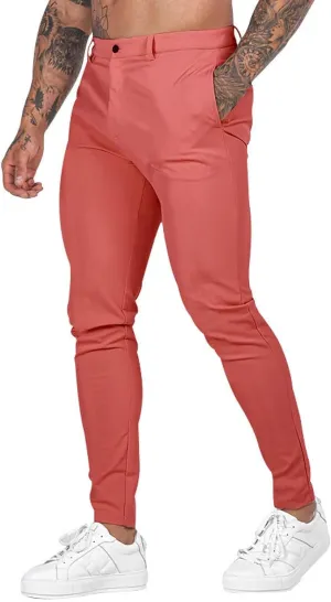 Mens Slim Fit Casual Pants Stretch Cotton Chinos Pants Tapered Lightweight Breathable Casual Golf Business Skinny Dress Pants