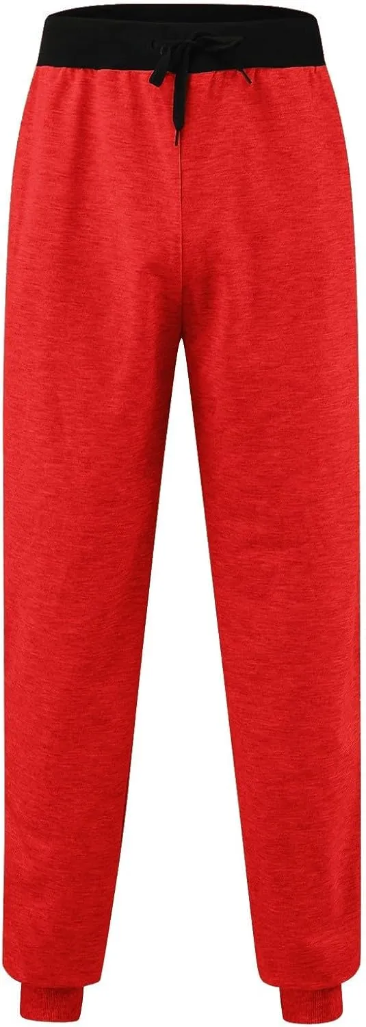 Mens Straight Legs Pants Drawstring Stretch Casual Loose Fit Solid Sweatpants Workout Training Trousers with Pockets