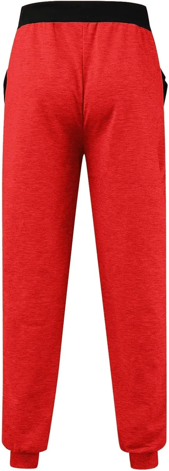 Mens Straight Legs Pants Drawstring Stretch Casual Loose Fit Solid Sweatpants Workout Training Trousers with Pockets