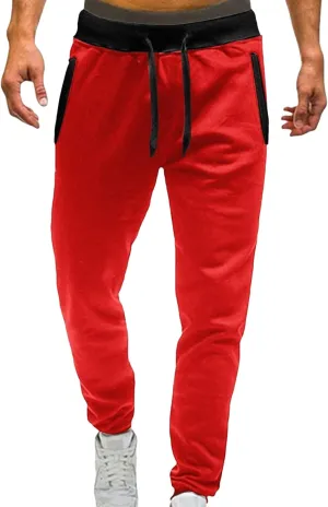 Mens Straight Legs Pants Drawstring Stretch Casual Loose Fit Solid Sweatpants Workout Training Trousers with Pockets