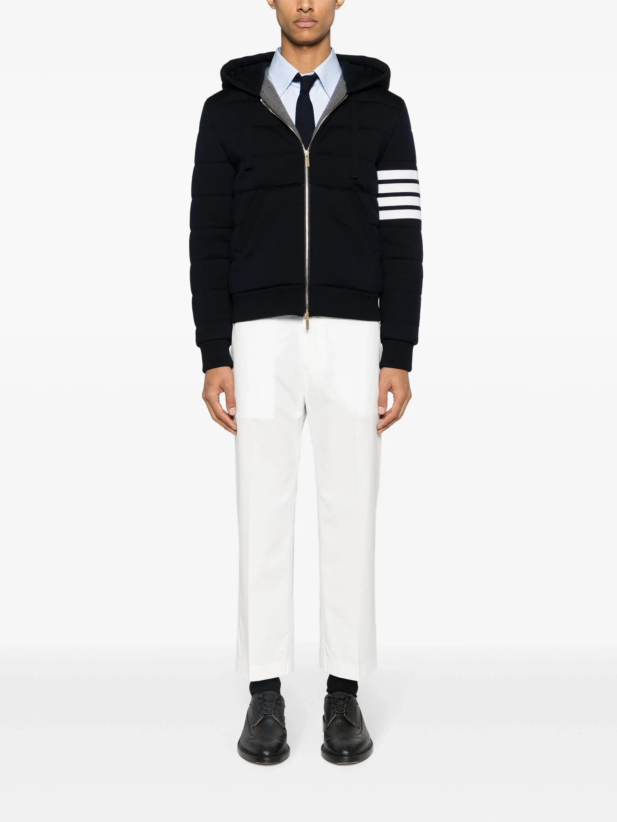 Merino Wool Jersey Stitch Padded 4-Bar Zip Up Hoodie
