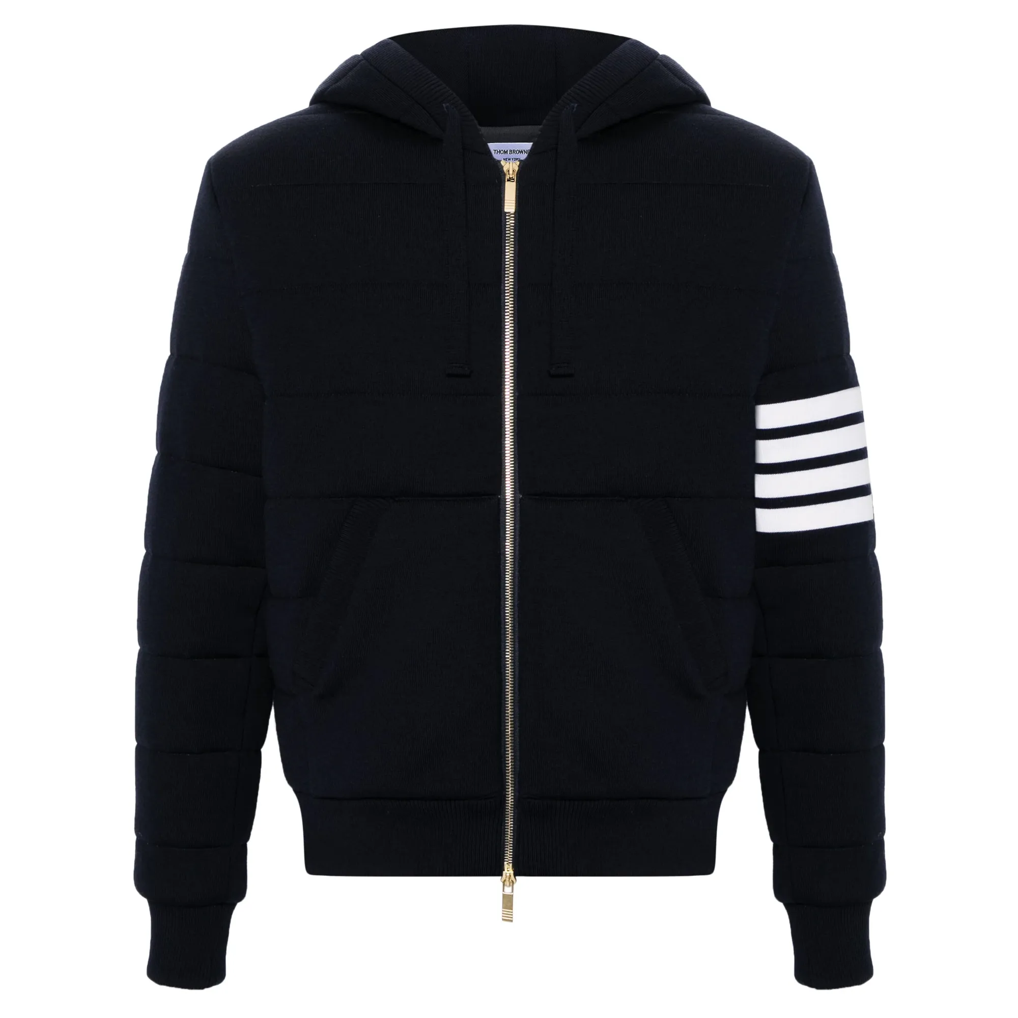 Merino Wool Jersey Stitch Padded 4-Bar Zip Up Hoodie