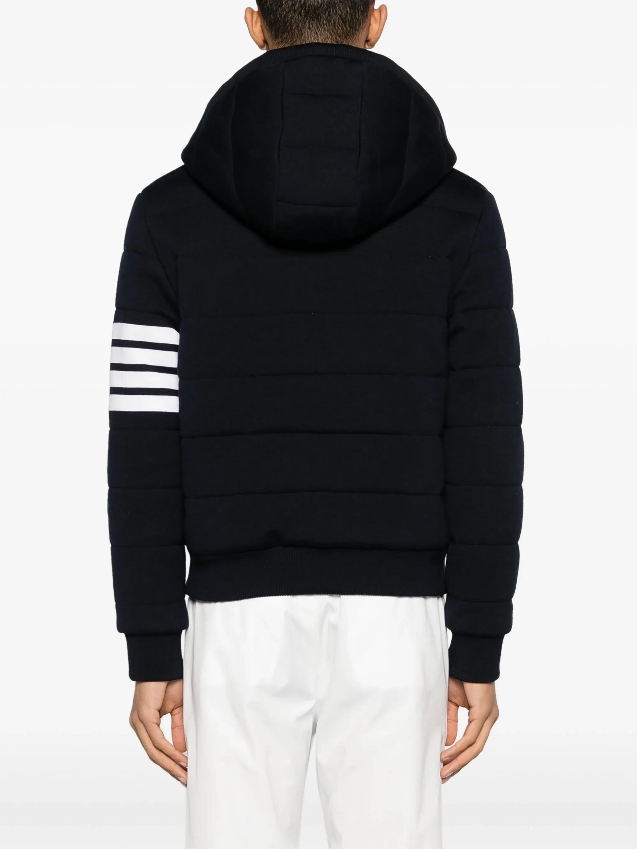 Merino Wool Jersey Stitch Padded 4-Bar Zip Up Hoodie