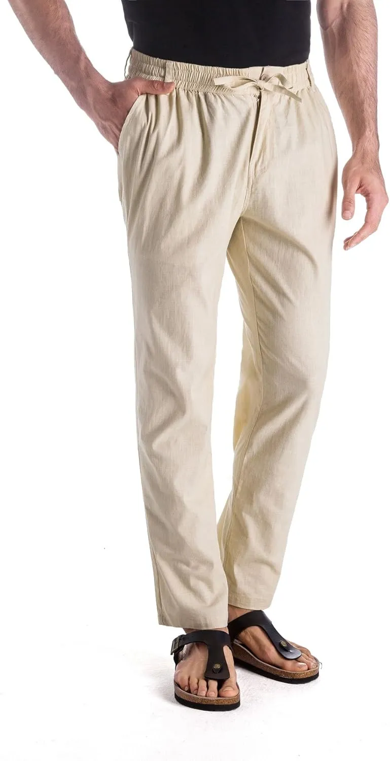 MUSE FATH Mens Linen Drawstring Casual Beach Pants-Lightweight Summer Trousers