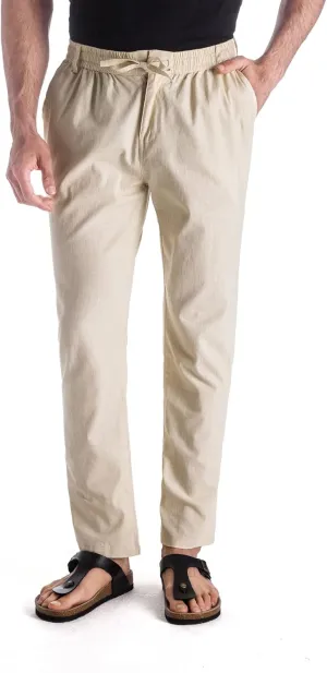MUSE FATH Mens Linen Drawstring Casual Beach Pants-Lightweight Summer Trousers