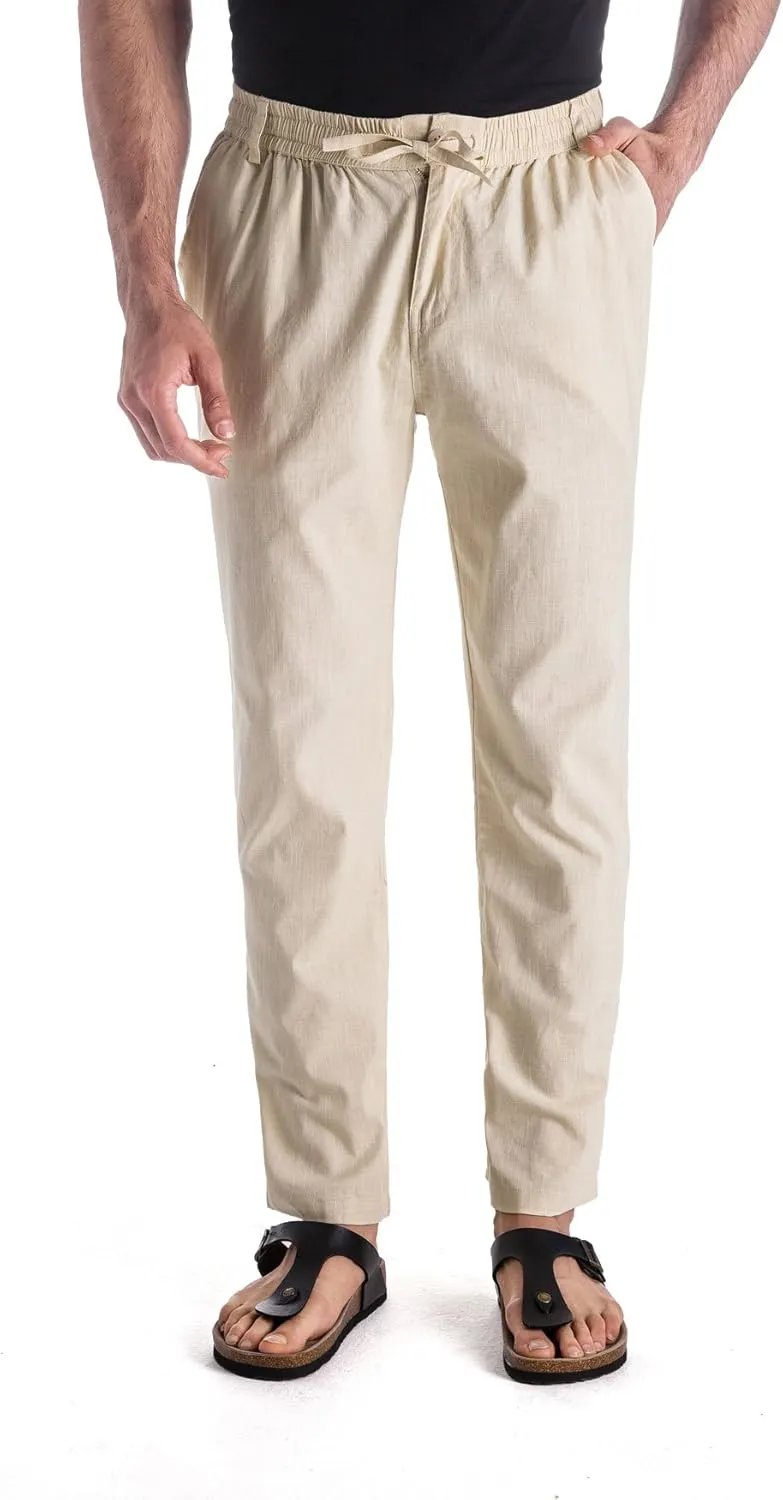 MUSE FATH Mens Linen Drawstring Casual Beach Pants-Lightweight Summer Trousers