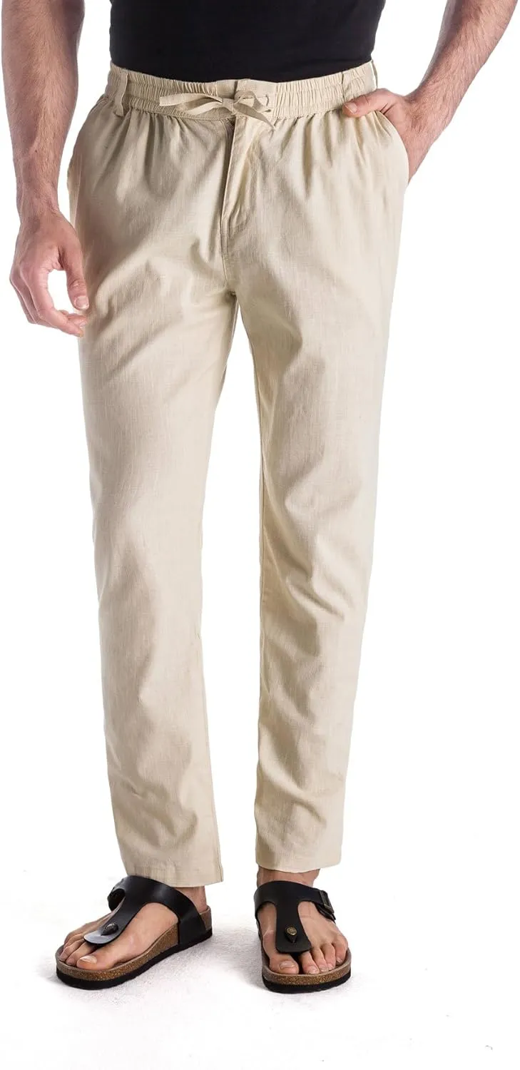 MUSE FATH Mens Linen Drawstring Casual Beach Pants-Lightweight Summer Trousers