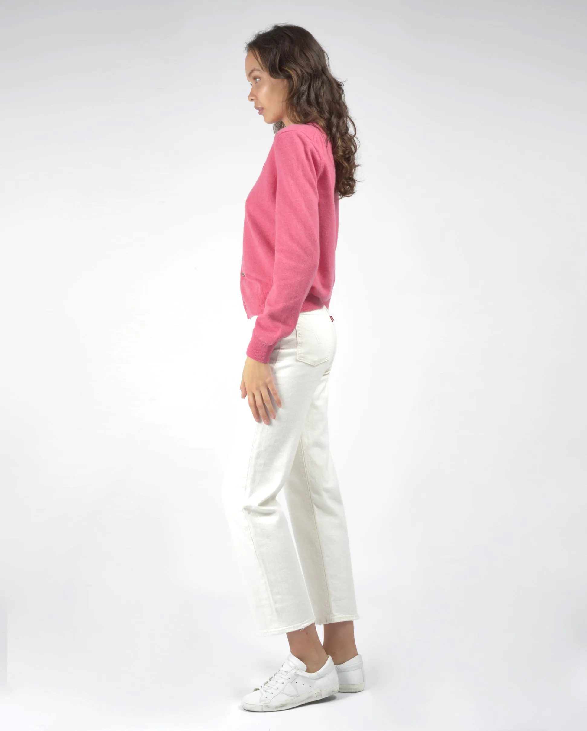 N079 SMALL RED HEART PATCH CARDIGAN / PINK