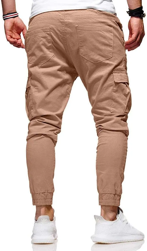 NATHGAM Fashion Mens Casual Pants Slim Fit Chino Pants Training Trousers Drawstring Jogger Pants Outdoor Cargo Pant Sweatpant