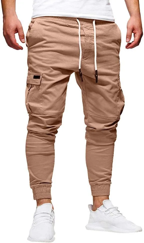 NATHGAM Fashion Mens Casual Pants Slim Fit Chino Pants Training Trousers Drawstring Jogger Pants Outdoor Cargo Pant Sweatpant
