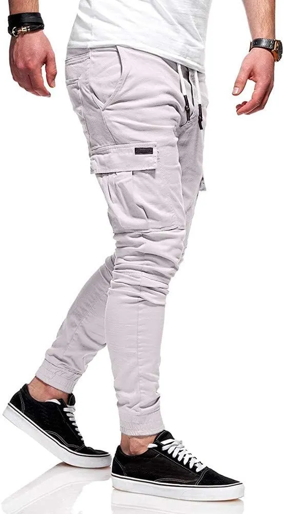 NATHGAM Fashion Mens Casual Pants Slim Fit Chino Pants Training Trousers Drawstring Jogger Pants Outdoor Cargo Pant Sweatpant