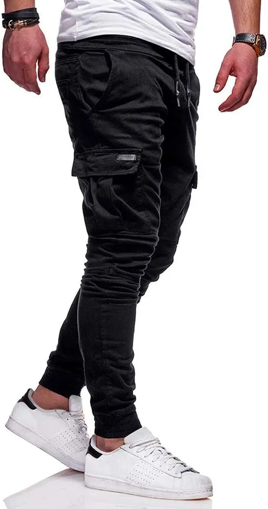 NATHGAM Fashion Mens Casual Pants Slim Fit Chino Pants Training Trousers Drawstring Jogger Pants Outdoor Cargo Pant Sweatpant