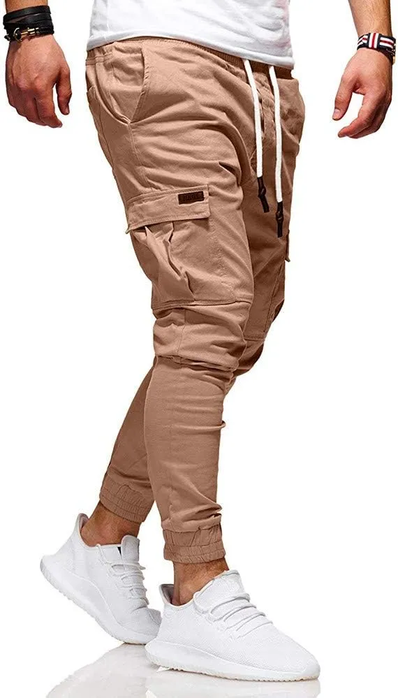 NATHGAM Fashion Mens Casual Pants Slim Fit Chino Pants Training Trousers Drawstring Jogger Pants Outdoor Cargo Pant Sweatpant