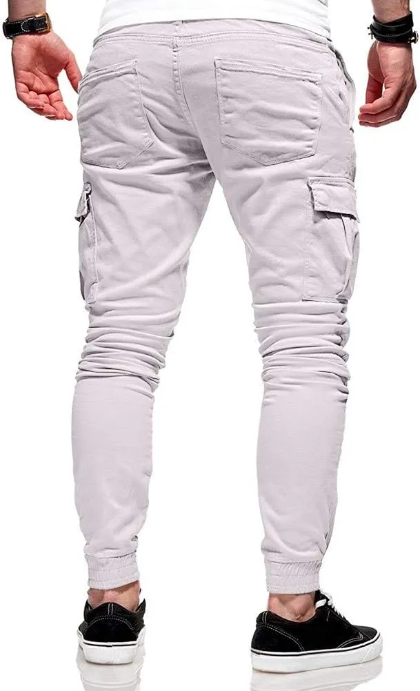 NATHGAM Fashion Mens Casual Pants Slim Fit Chino Pants Training Trousers Drawstring Jogger Pants Outdoor Cargo Pant Sweatpant