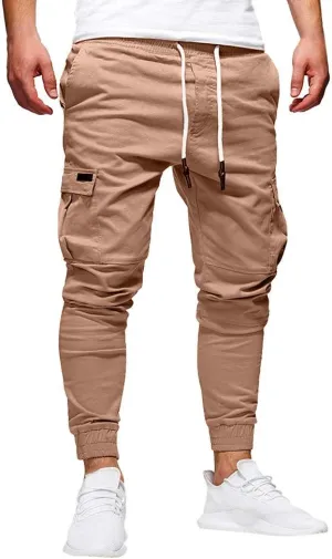 NATHGAM Fashion Mens Casual Pants Slim Fit Chino Pants Training Trousers Drawstring Jogger Pants Outdoor Cargo Pant Sweatpant