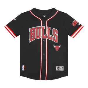 NBA CHICAGO BULLS CLASSIC BIG BOYS MESH BUTTON DOWN SHIRT (BLACK/RED)