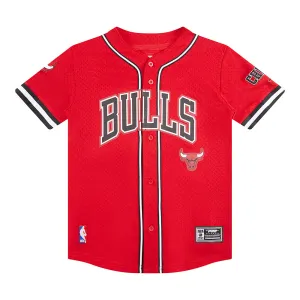 NBA CHICAGO BULLS CLASSIC BIG BOYS MESH BUTTON DOWN SHIRT (RED/BLACK)
