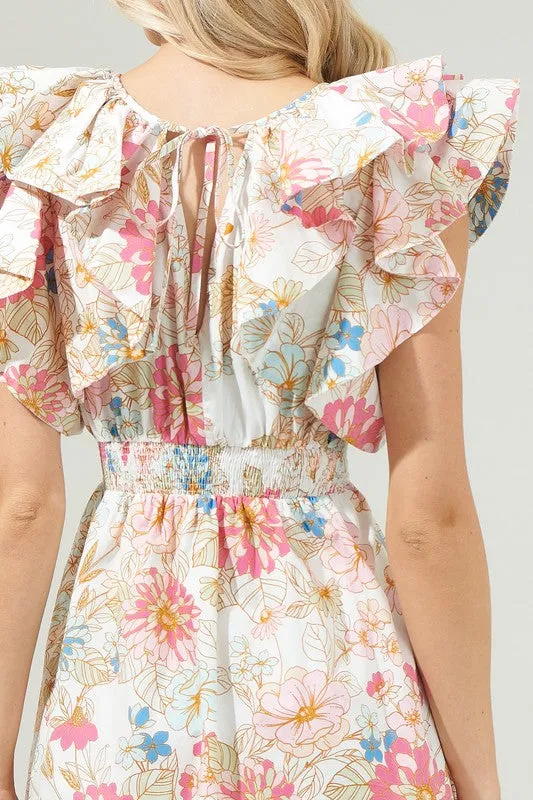 Off-White-Multi Day Lily Floral Ruffle Mini Dress