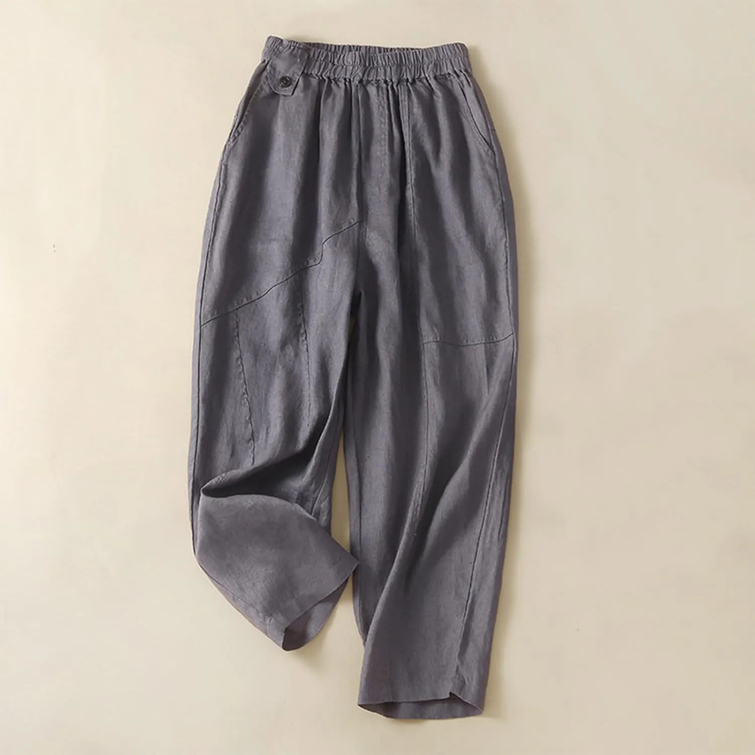 Oplxuo Wide Leg Palazzo Pants Women Summer Stretch High Waist Drawstring Solid Lounge Pants Casual Cotton Linen Trousers