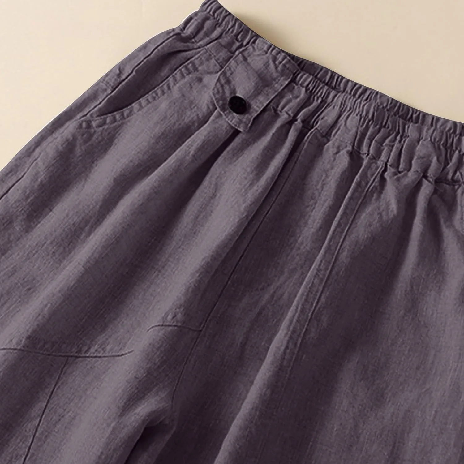 Oplxuo Wide Leg Palazzo Pants Women Summer Stretch High Waist Drawstring Solid Lounge Pants Casual Cotton Linen Trousers
