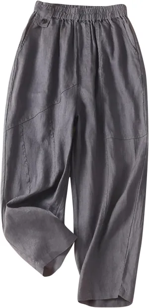 Oplxuo Wide Leg Palazzo Pants Women Summer Stretch High Waist Drawstring Solid Lounge Pants Casual Cotton Linen Trousers