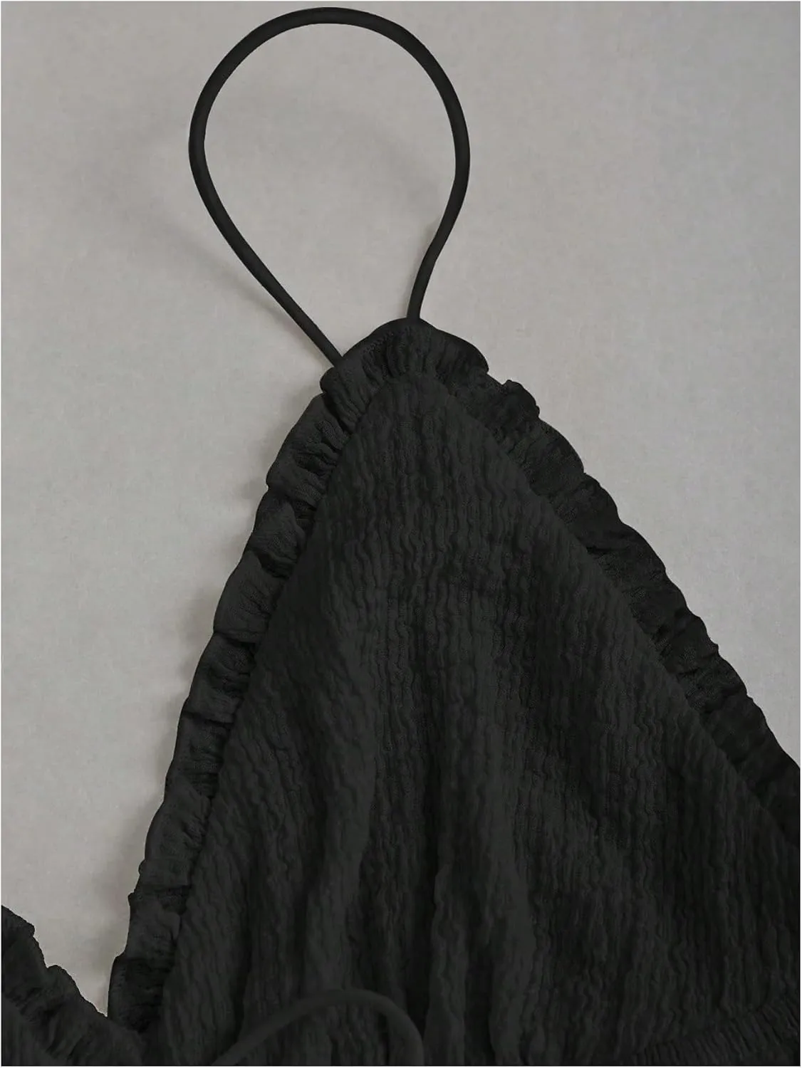 OYOANGLE Women's Textured Bow Babydoll Camisoles Deep V Neck Spaghetti Strap Ruffled Backless Cami Tops