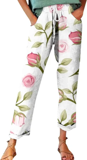 Plus Size Linen Pants for Women Plus Size Summer Cotton Palazzo Pants for Women Casual Summer Trousers