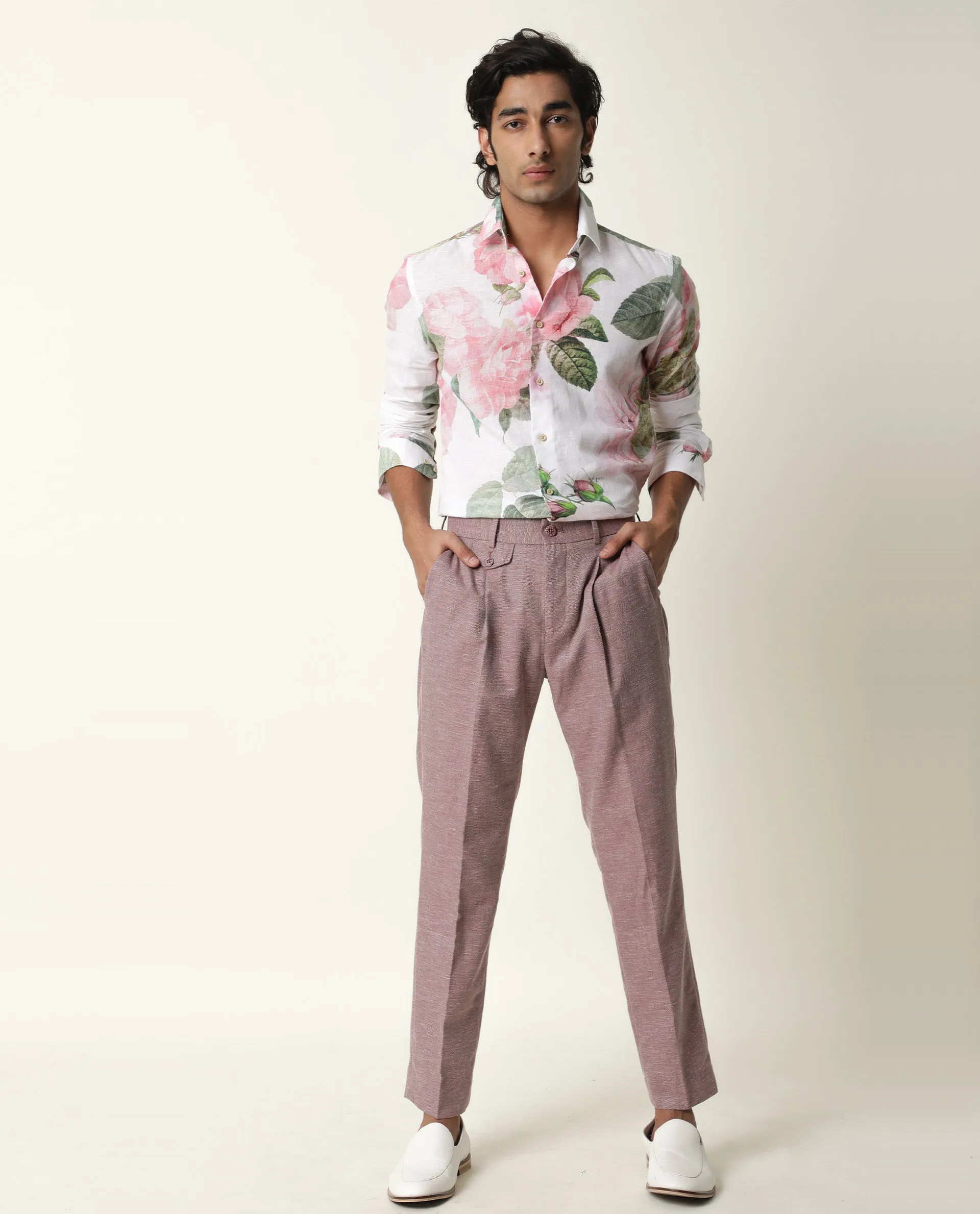 Rare Rabbit Men's Slovens White Shirt Cotton Fabric Floral Print Full Sleeves Shirt