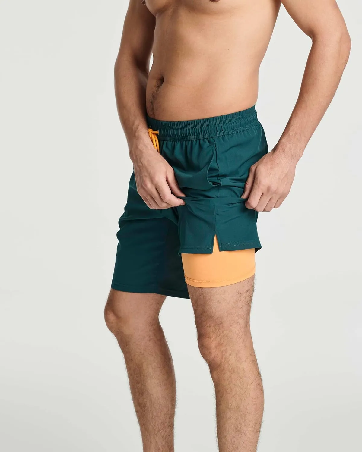 Real Essentials 3 Pack: Men's 9" Inch 2 in 1 Board Shorts with Compression Liner - Bathing Suit with Back Flap Pocket