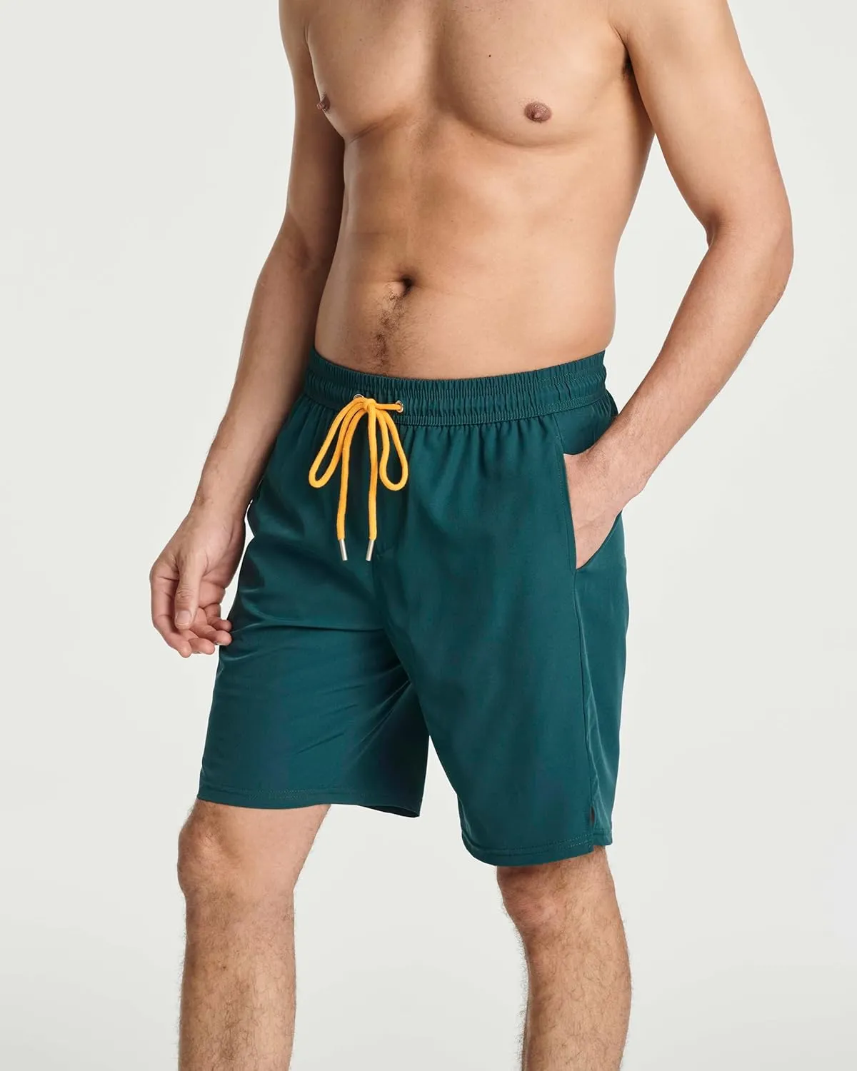 Real Essentials 3 Pack: Men's 9" Inch 2 in 1 Board Shorts with Compression Liner - Bathing Suit with Back Flap Pocket