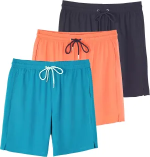 Real Essentials 3 Pack: Men's 9" Inch 2 in 1 Board Shorts with Compression Liner - Bathing Suit with Back Flap Pocket