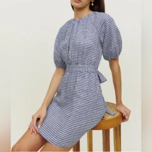 Reformation Open Back Mini Dress Blue Gingham