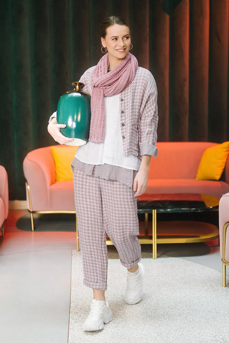 Roll Up Pink Check Linen Trousers