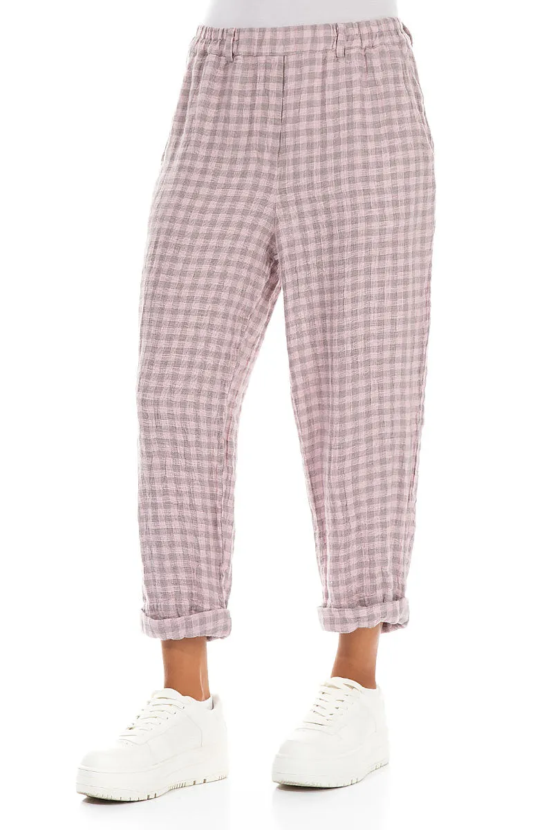 Roll Up Pink Check Linen Trousers