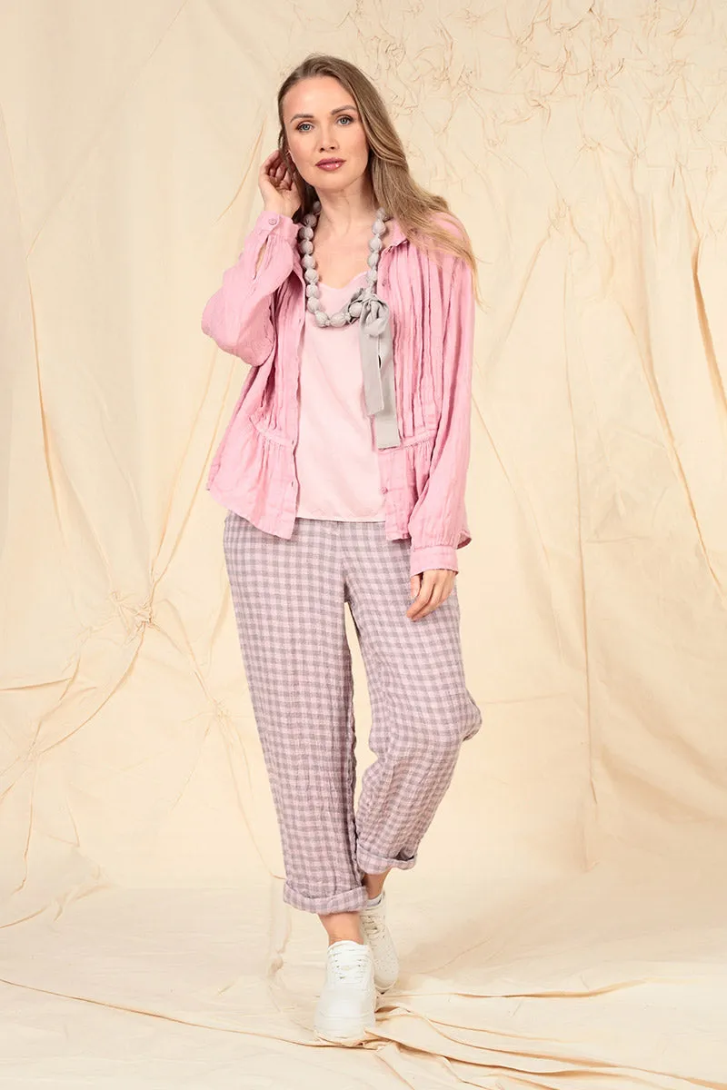 Roll Up Pink Check Linen Trousers
