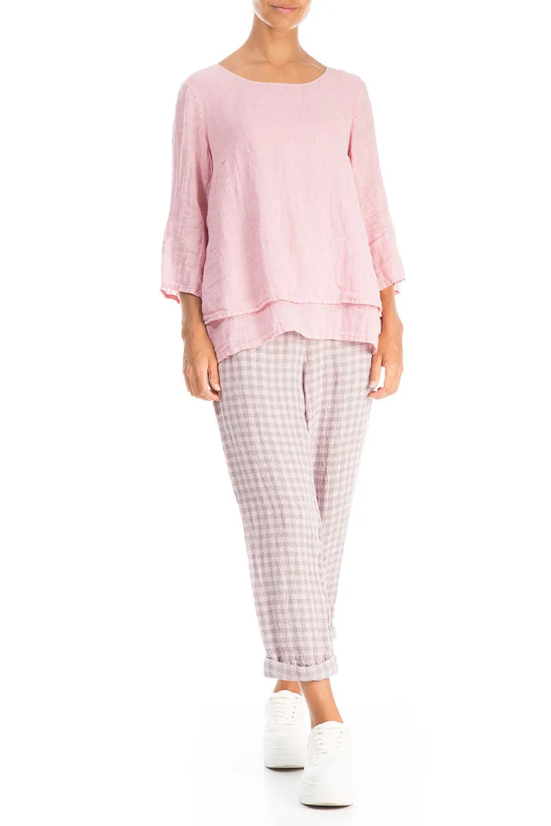 Roll Up Pink Check Linen Trousers